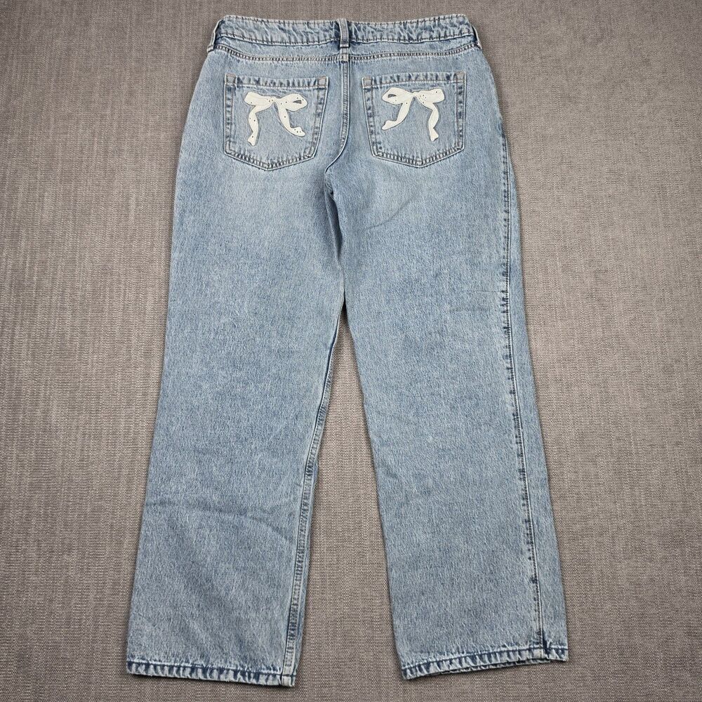Hollister Low Rise Loose Wide Leg Jeans 8S W29 Short Bow Pocket Coquette Y2K